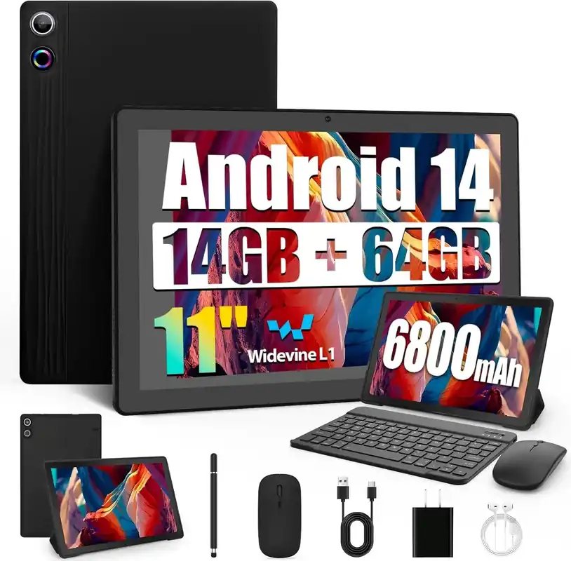 A7L 10.1 Inch Android14 Tablet 14GB RAM 64GB ROM Octa-Core Processor HD IPS WiFi Protective Case Pen Keyboard