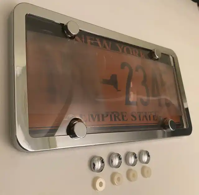 1st Gen. Phantom Tag Protector Tinted License Plate Cover & Chrome Frame + Chrome Bolt Caps