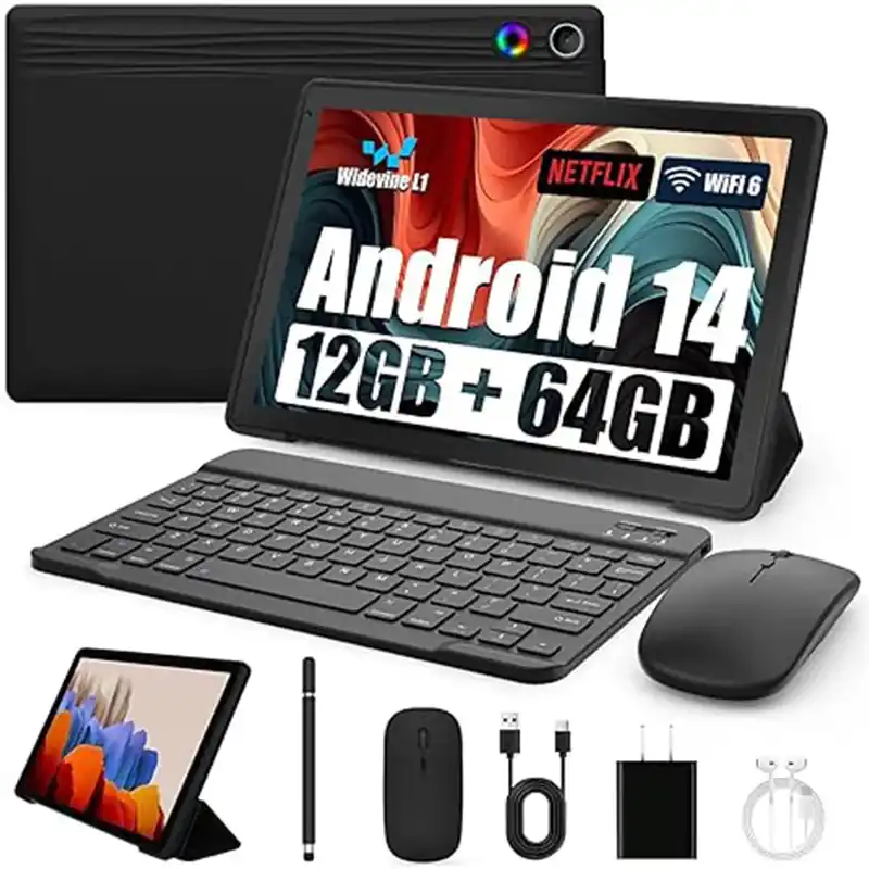A10L 10 Inch Android Tablet 12GB RAM 64GB ROM IPS HD Touch Screen with Keyboard