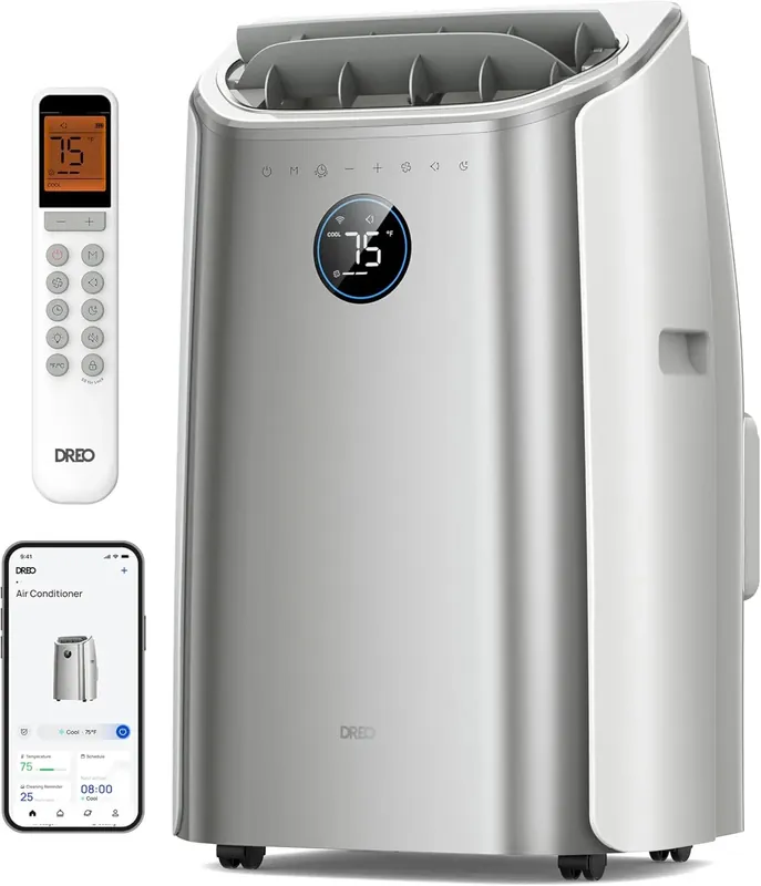 Portable 14000 BTU Floor AC with Fan, Dehumidifier, Smart Control, 24H Timer