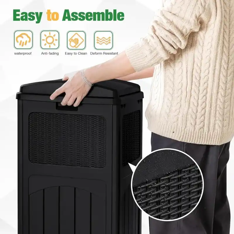30 Gallon Outdoor Trash Can with Lid, Waterproof Resin Garbage Bin