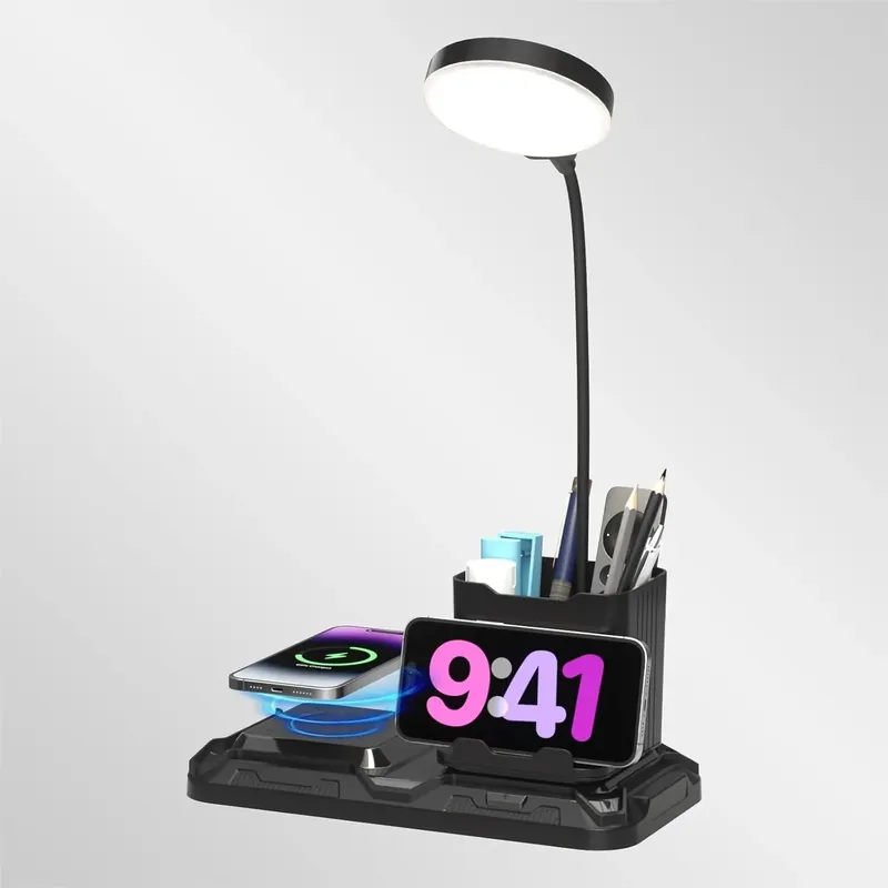 4 In 1 Desk Lamp With Wireless Charger 360 Rotating Gooseneck For Room