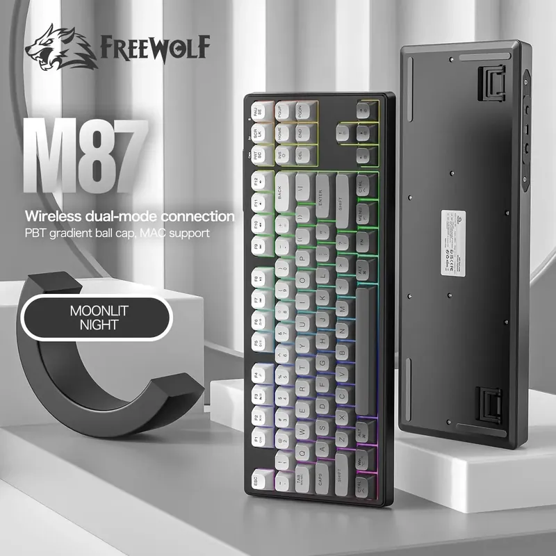 MAMBASNAKE x FREEWOLF M87 75% Wireless Membrane Keyboard Silent Rainbow Backlit Bluetooth
