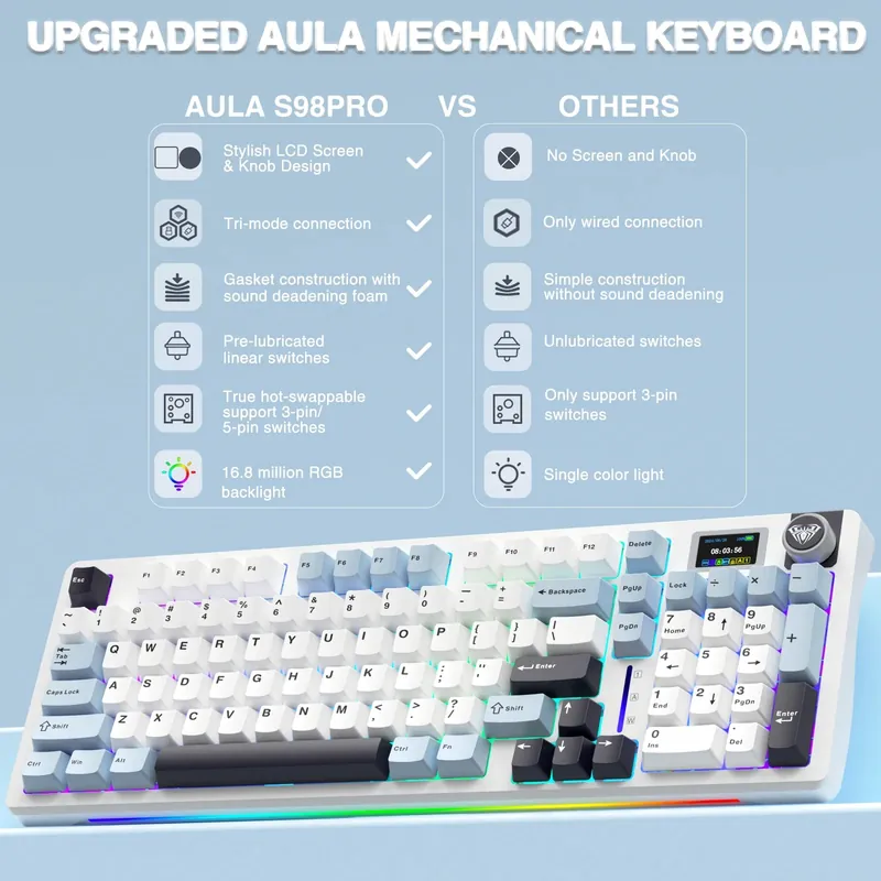 AULA S98pro Wireless Mechanical Keyboard Gasket Hot-swap Gaming Keyboard