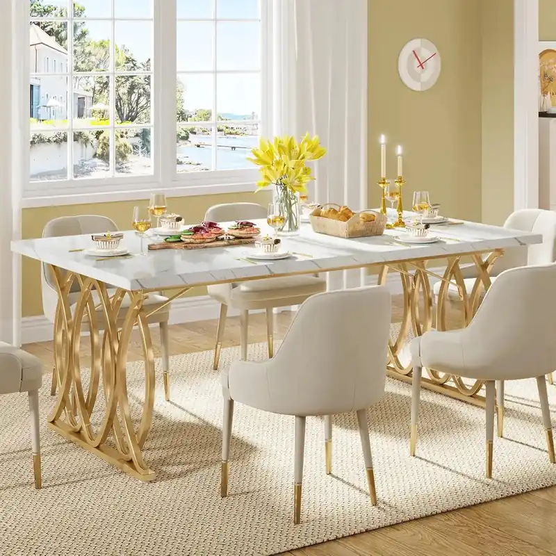 Modern Dining Table,Kitchen Table for 4-6 People, Unique Rectangular Dinner Table