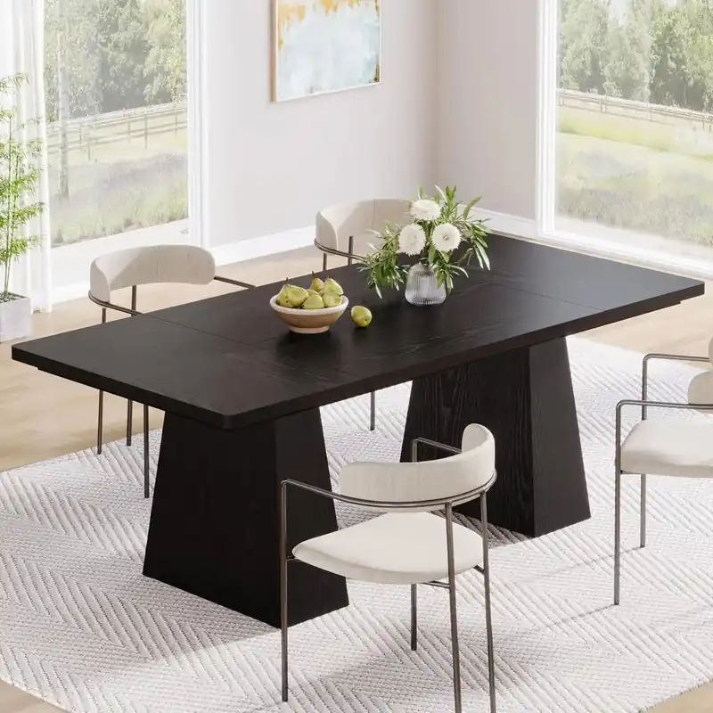 LITTLE TREE Black Dining Table for 4-6, Modern Kitchen Table with Tapered Wood Legs