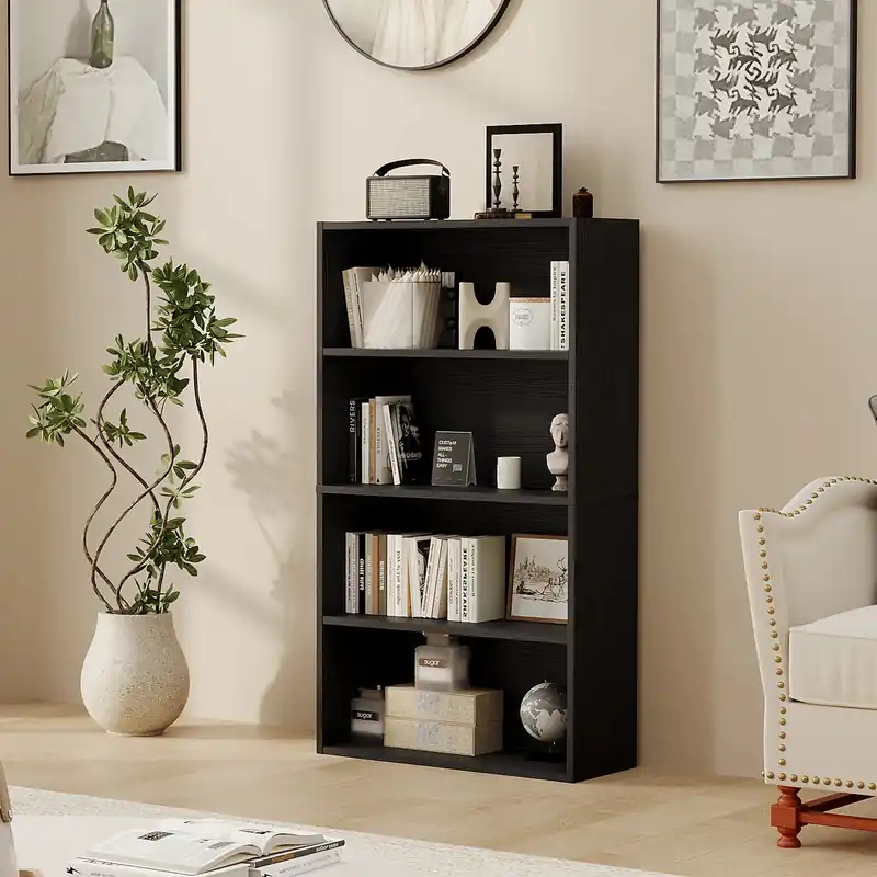 JHK 3-4 Tier Wooden Shelf Bookcase Tall Floor Standing Open Bookshelf f
