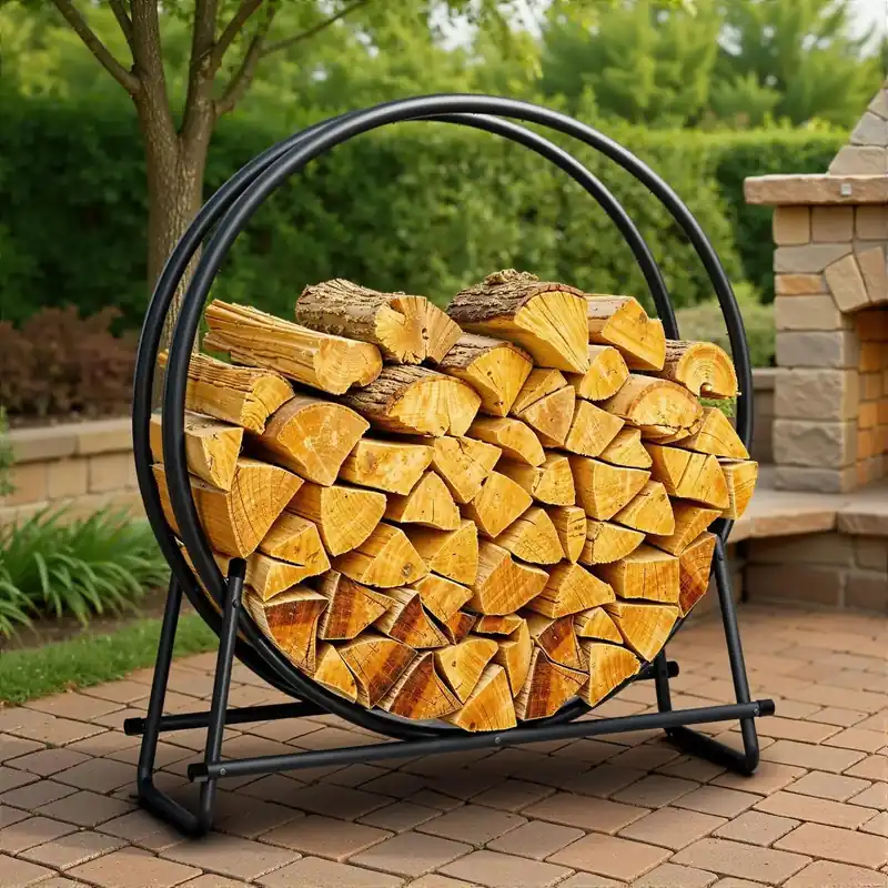 41-Inch Firewood Rack, 400lbs Capacity, Rust-Resistant Steel, Black Wood Storage