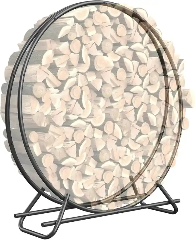 48 Inch Metal Firewood Rack Circle - Black Steel Log Holder for Indoor and Outdoor Use