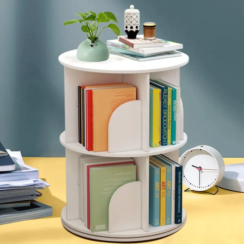 Rotating Bookshelf 2 Tier 360° Display Floor Standing Bookcase Stackable Shelves Bookshelf Organizer for Home Office