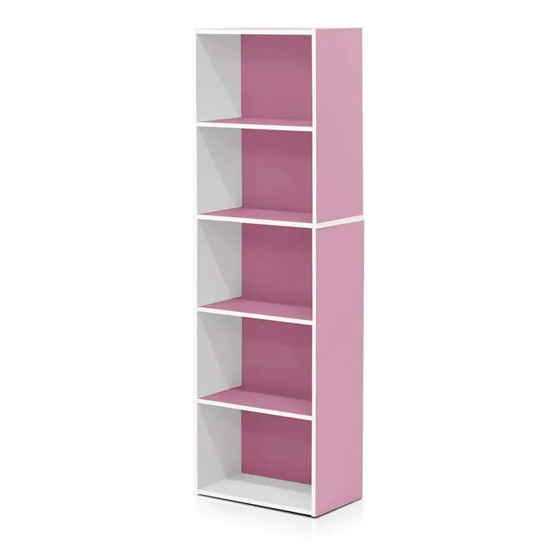 5-Tier Reversible Color Open Shelf Bookcase , White/Pink