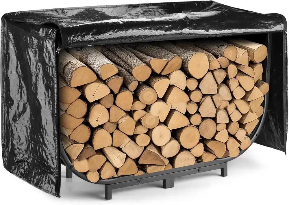 40 Inch Heavy Duty Firewood Rack with Cover, Outdoor Log Storage for Fireplace
