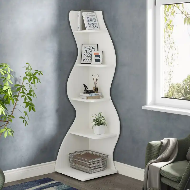 Tribesigns Corner Shelf, Modern 5-Tier Wall Corner Bookshelf, Stylish