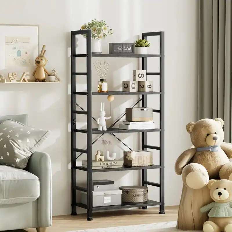 JHK 5 Tier Wooden Display Bookshelf Storage Standing Shelf Stable Frame Graduated Shelves for Organized Display