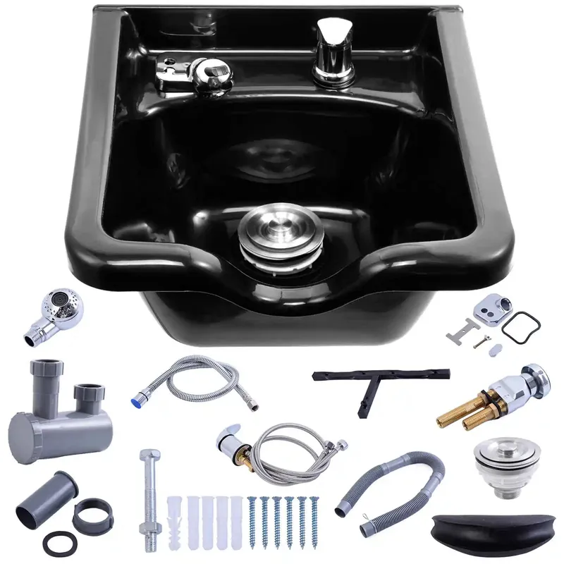 Shampoo Bowl for Salons, Black Hair Wash Bowl, Easy to Clean and Install Commercial Shampoo Sink,