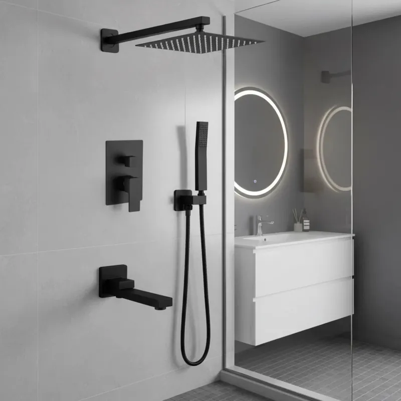 10" Rain Shower System with Tub Spout & Handheld, Matte Black Bathroom Faucet Set