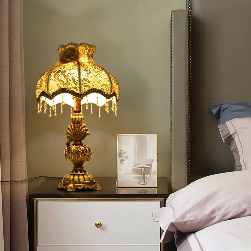 European Gold Table Lamp, 100-260V Bedside Desk Light, Table Lamp