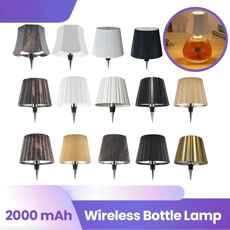 Wireless Bottle Table Lamp 3-color and Stepless Dimming Night Lamp 2000mAh Desk Lamps