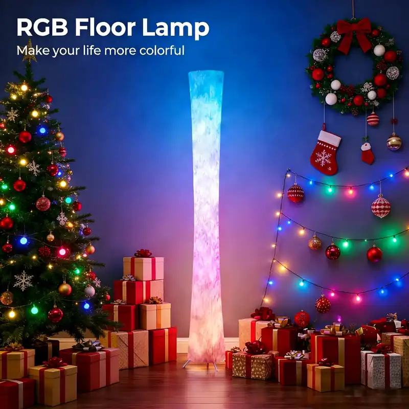 1/2pcs Smart RGB LED Floor Lamp with White Fabric Shade Music Sync, Dimmable 629.92inch Colors, App & Remote Control Perfect Color-Changing Lamp for Living Room