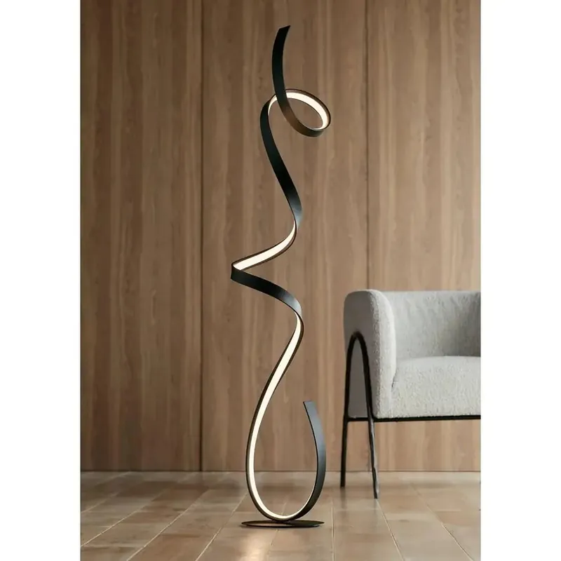 Modern Ribbon LED Floor Lamp with On-Off Switch, Matte Black Finish, Suitable for Living Room