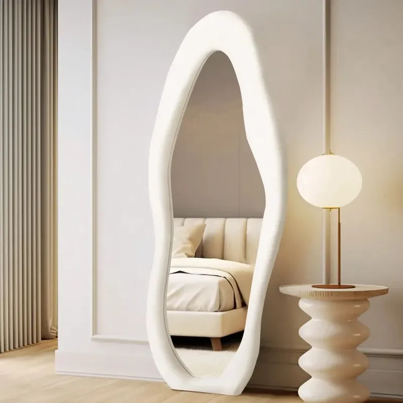Decorative Full Length Floor Mirror 63x24, With Stand Ivory Flannel Frame