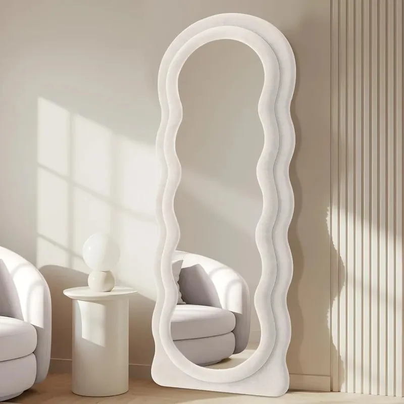 63x24 Arched Wavy Full Body Wall Mounted Floor Mirror with Stand