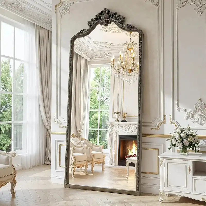 71"x32" Bronze Arched Full Length Mirror with Stand for Leaning or Hanging