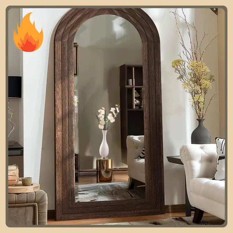 [Hot Sale!]Arched Full Length Mirror with Solid Wood Frame, 71x32