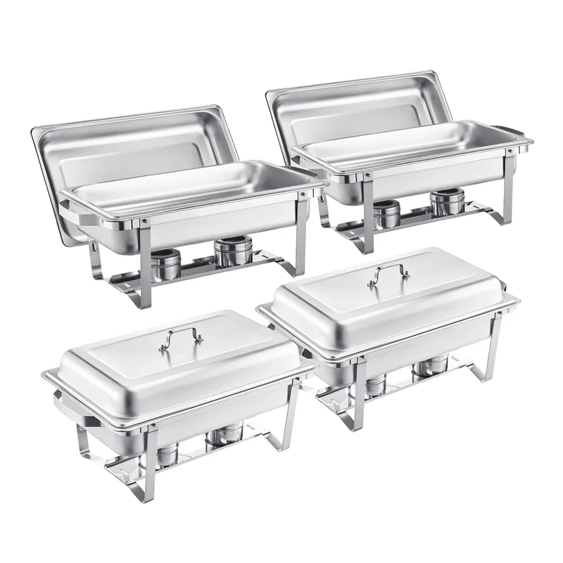 SucceBuy 8Qt 4/6 Packs Chafing Dish Buffet Set Stainless Steel Chafer Rectangle Catering Warme