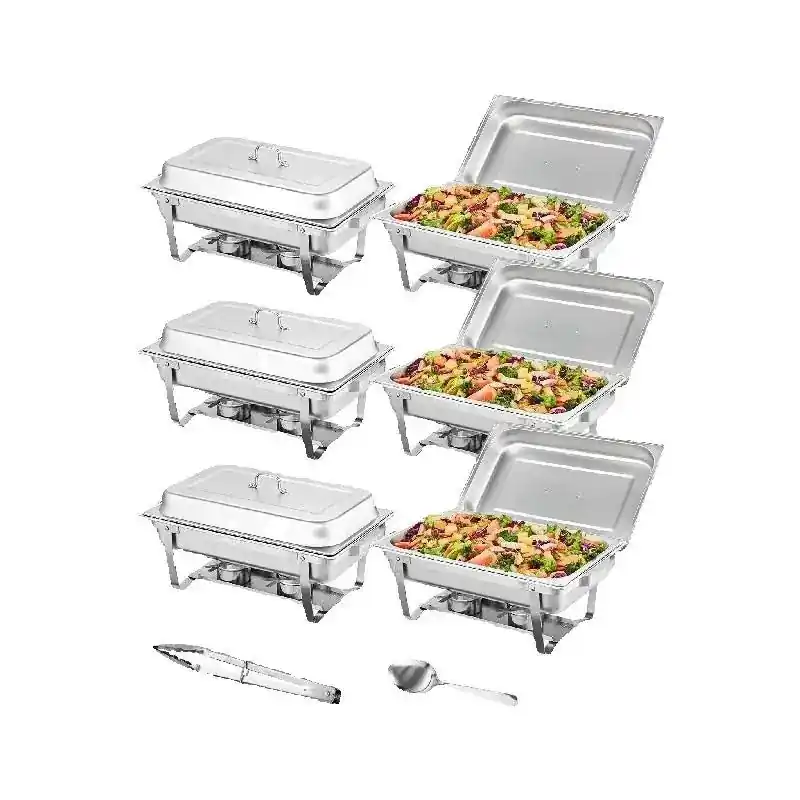 SucceBuy 8QT Rectangle Chafing Dish 2/4/6 Packs w/ Full Size Pans Buffet Catering Warmer