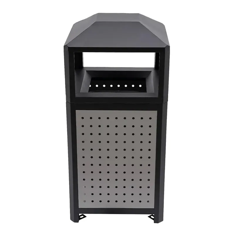 15 Gallon Commercial Outdoor Trash Can, Side Opening Outdoor Metal Waste Receptacle Industrial Waste Container