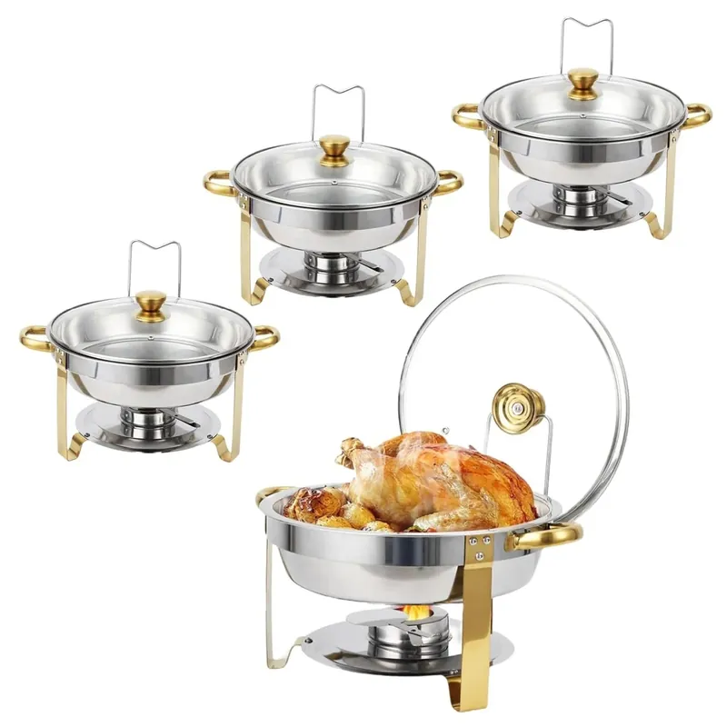 2/4 Pack Chafing Dish Buffet Set, 5QT Buffet Servers and Warmers, Round Catering Warmer with Glass