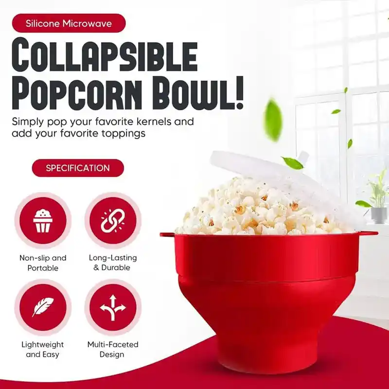 Silicone Microwave Popcorn Popper BPA Free Collapsible Popcorn Bowl Microwavable