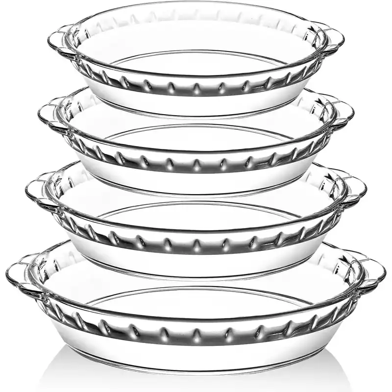 4 Pack Glass Pie Plates, Deep Pie Pans Set 7/8/9/10 Inch with Handles for Baking and serving