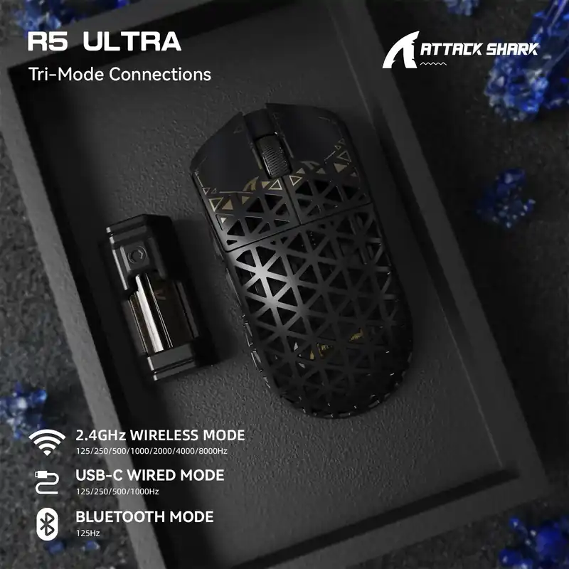 ATTACK SHARK R5 Ultra 8K Carbon Fiber Wireless Gaming Mouse with 42000 DPI-PAW3950 MAX Sensor