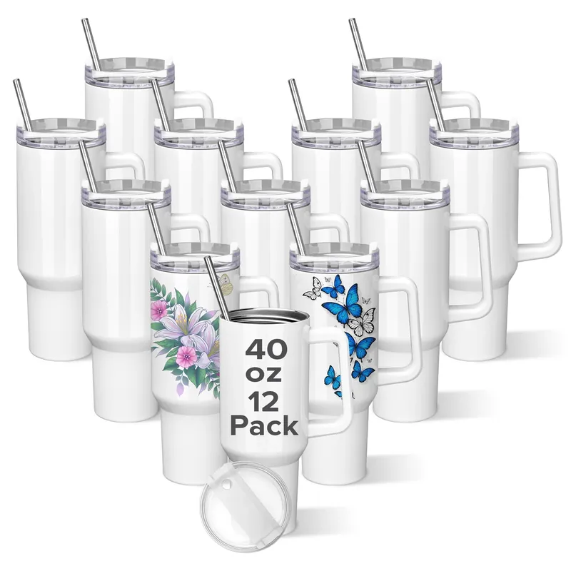 12Pack Sublimation Tumblers,40 OZ Stainless Steel Double Insulated Water Bottle