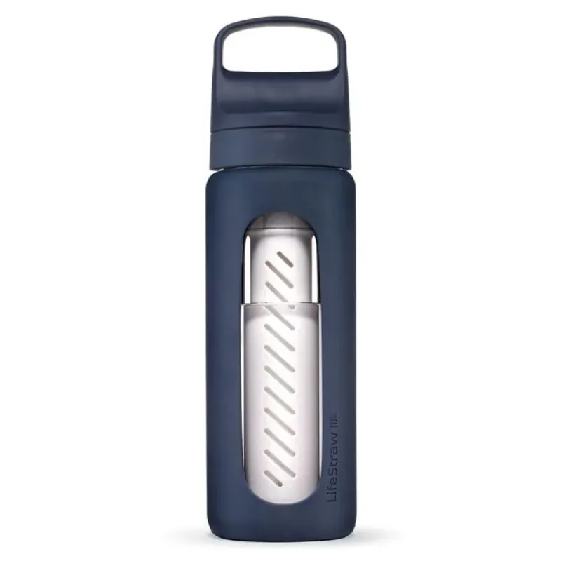 Go Series Glass Water Filter Bottle Made from Hand-Blown Glass with Silicone Sleeve