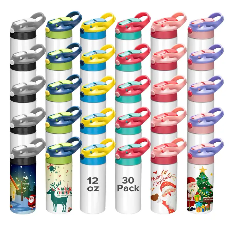 12/30 Pack 12oz Sublimation Kids Tumblers,with Silicone Sleeve & Shrink Wrap
