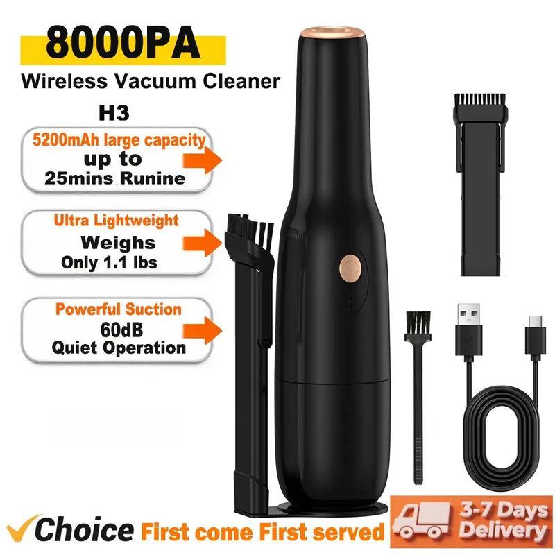 INSE 8000Pa Handheld Cordless Vacuum Cleaner Type-C Charging for Home