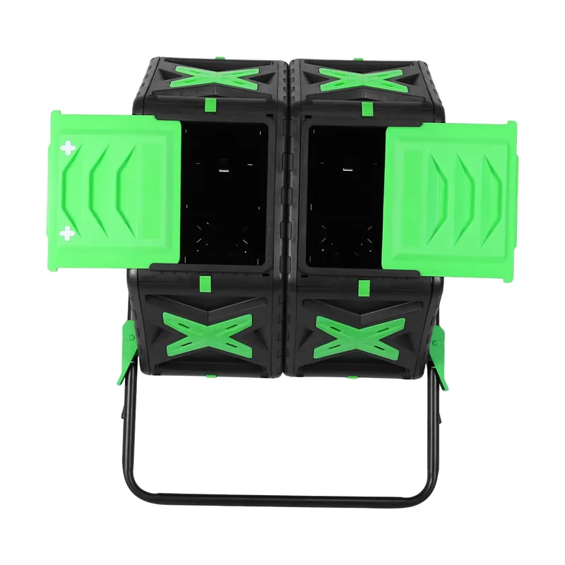 140L Dual Chamber Composting Tumbler Fast Assemble Tumbling Mobile Compost Starter