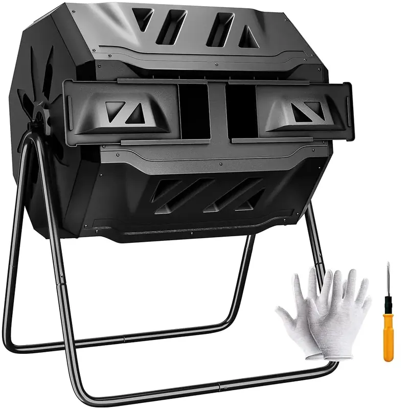 Compost Tumbler Bin 43 Gallon Dual Chamber Compost Bin - Ludes Gardening Gloves