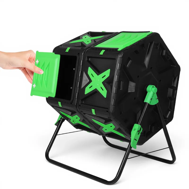 140L Dual Chamber Compost Bin Fast Assemble Tumbling Composting Tumbler Easy Setup
