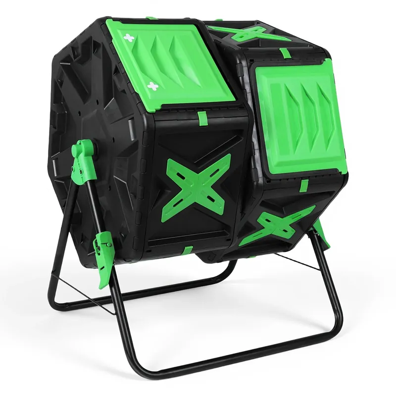 140L Dual Chamber Compost Bin Outdoor Tumbling Composting Bins Easy Setup Mobile Compost