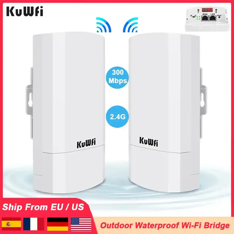 KuWfi 300Mbps Outdoor CPE Bridge 2.4Ghz Wireless WiFi Router AP Repeater Bridge Wi-fi Signal Extender PTP Up to 1KM with 24V POE