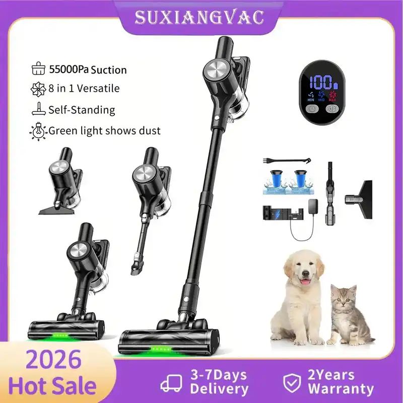 Cordless Vacuum Cleaner, 55Kpa/55Mins Vacuum Cleaners for Home