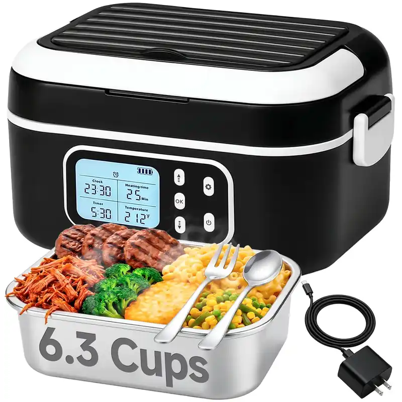 GABOO Cordless Electric Heated Lunch Box for Adults, 27000mAh Rechargeable Battery Powered Food Warmer, 100W Fast Heating, 1.5L Portable Lunch Box for Work, Truck, Travel