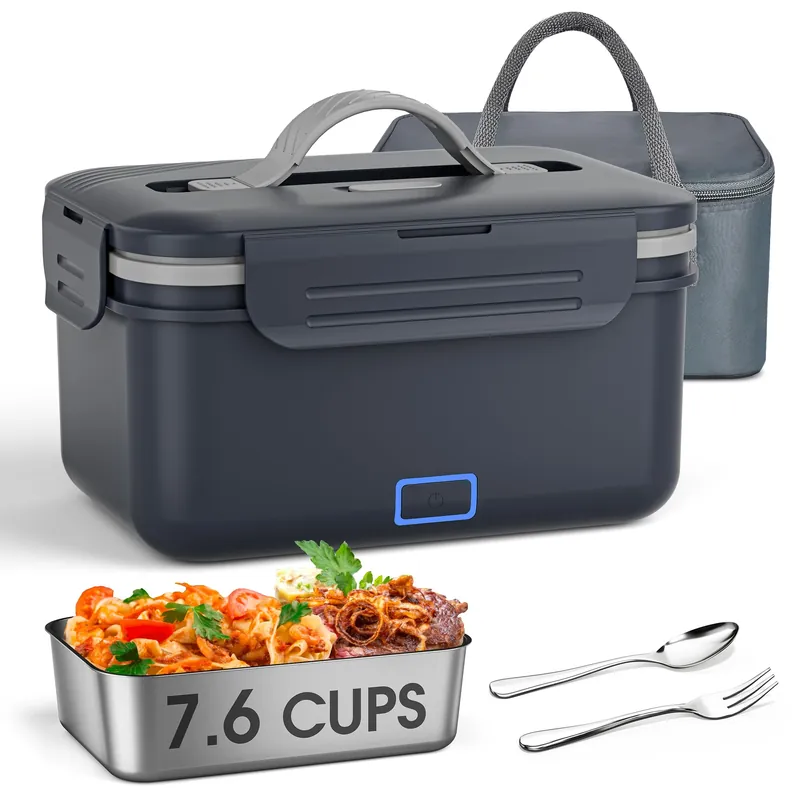 Akhia 7.6 Cups Cordless Electric Lunch Box for Adults, 8000mAh Rechargeable Lunch Box with Automatic Heating, Gray Cordless Heated Lunch Box for Office/Outdoor/Truck Gifts Fathers Day for Dad Husband