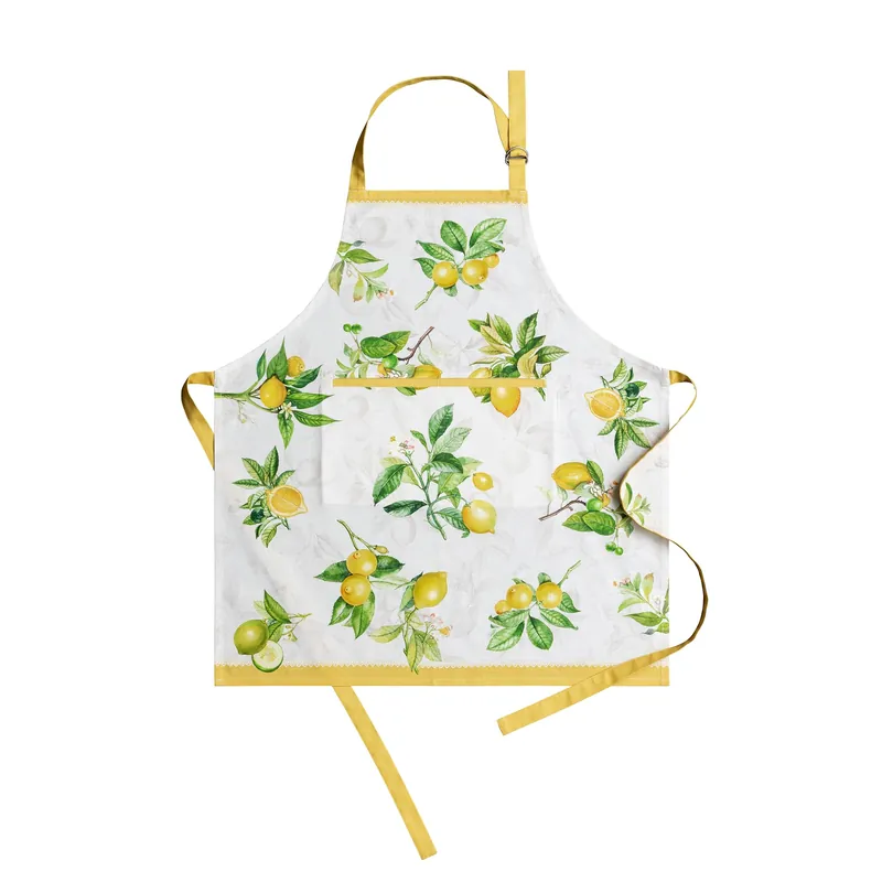 Maison d‘ Hermine Apron for women with Pocket 100% Cotton 27.50"x31.50" 1 Piece Adjustable Neck Strap & long ties Apron Men, Chef, Wedding, Cooking, Gardening, Server Spring/Summer (Limoncello)
