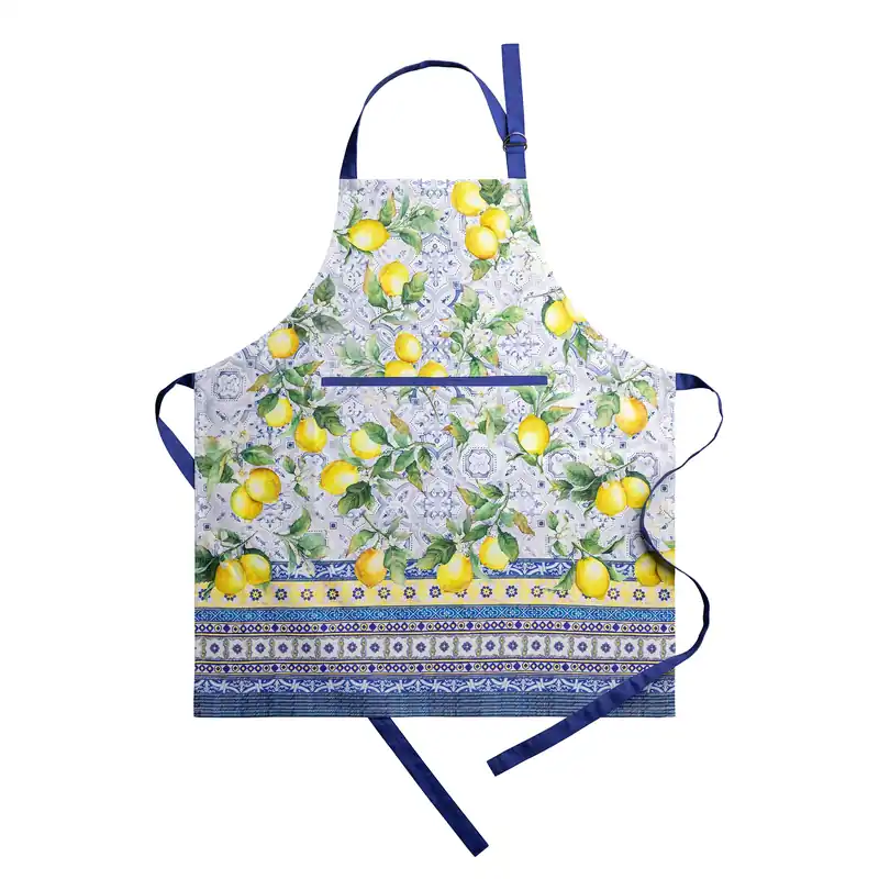 Maison d‘ Hermine Apron for women with Pocket 100% Cotton 27.50"x31.50" 1 Piece Adjustable Neck Strap & long ties Apron Men, Chef, Wedding, Cooking, Gardening, Server Spring/Summer (Citrus)