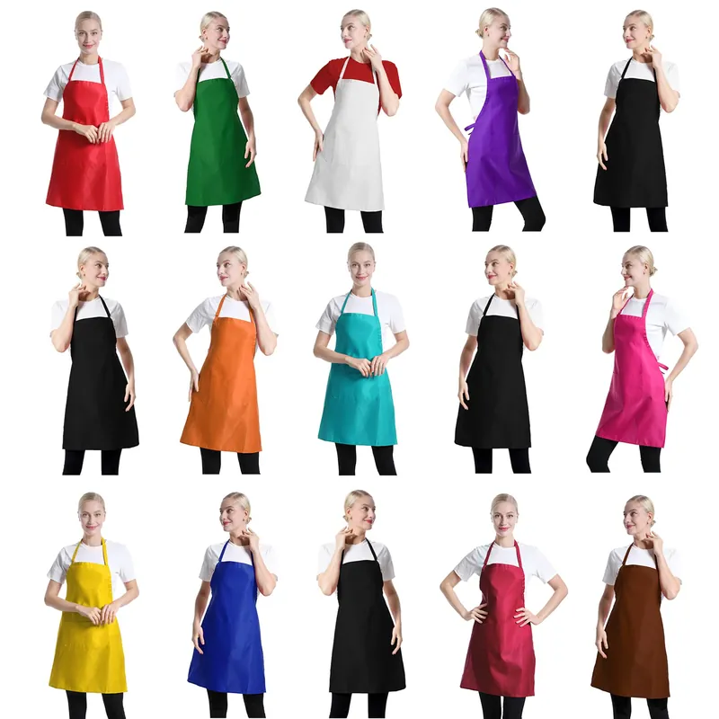 TSD STORY Total 15 PCS Mixed Plain Color Bib Aprons Bulk for Women Men Adult with 2 Front Pockets Chef Cooking Painting Baking(12colours,15pcs)